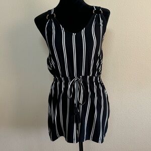 NWT Derek Heart romper women medium striped summer romper stretch B&W